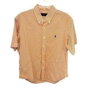 Ralph Lauren Mens Orange Green Plaid Button-Down Short Sleeve Shirt XL Preppy